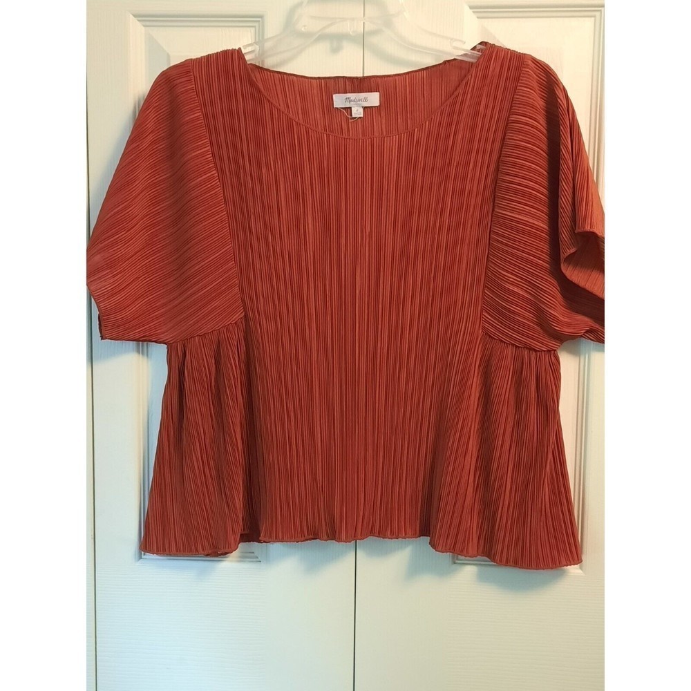 Madewell Micropleat Short Sleeve Top in Color Rusty Torch Women’s Size Small